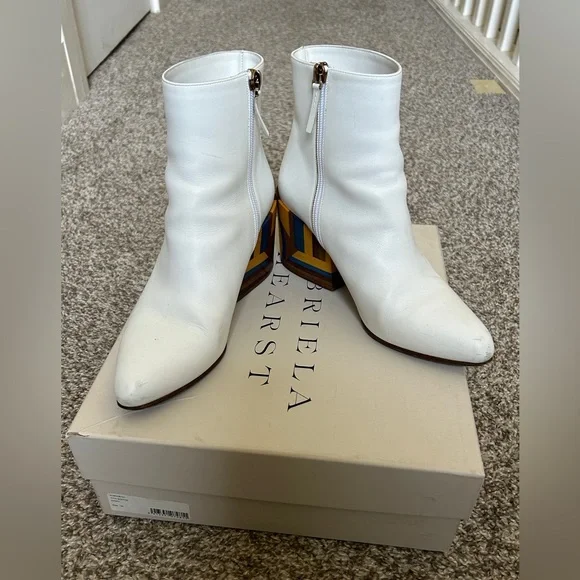 Gabriela Hearst white Tito boot with rainbow block heel